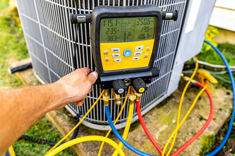 refrigerant pressure gauge on an HVAC unit